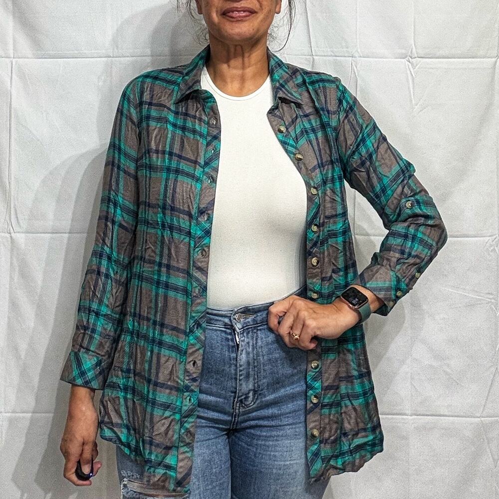 Tolani Collection Teal Gray Plaid Niecy Button Down Sz XXSP NWT